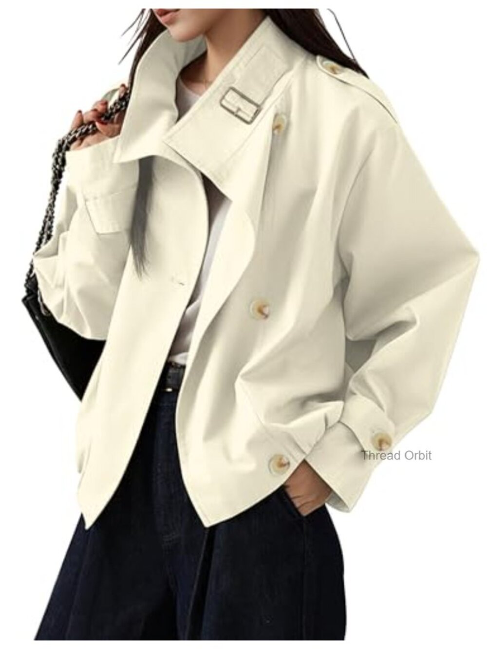 Megfie Vintage Trench Coat Funnel Neck Cropped Jacket